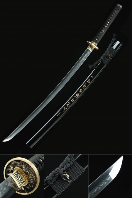 Handmade Japanese Samurai Sword T10 Folded Clay Tempered Steel Real Hamon With Dragon Tsuba