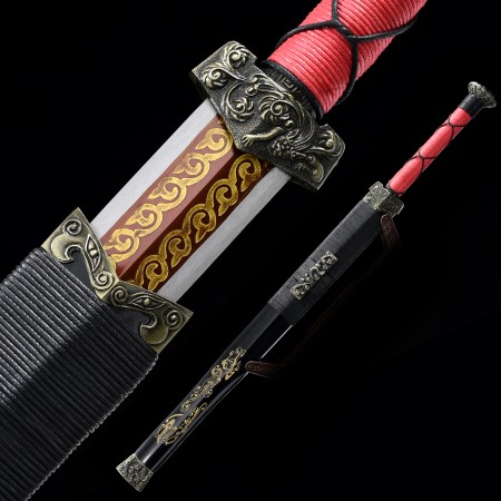 Handmade High Manganese Steel Red Blade Chinese Han Dynasty Sword With Blackwood Scabbard