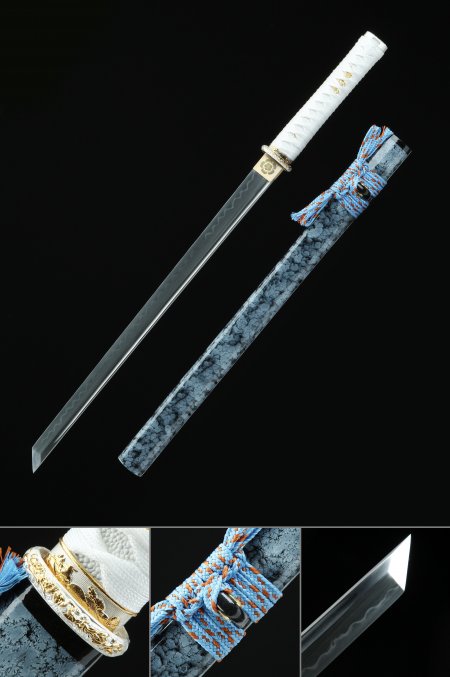 Handmade T10 Carbon Steel Black Real Hamon Japanese Ninjato Ninja Sword With Marble Scabbard