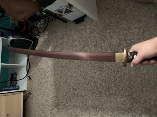 Handmade High Manganese Steel Red Blade Real Japanese Wakizashi Sword With Black Scabbard