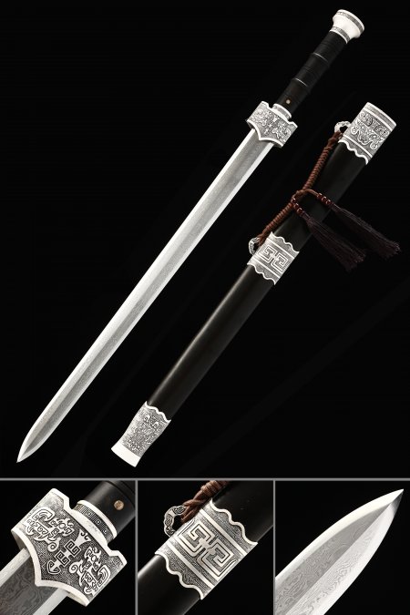 Handmade Chinese Straight Double Edged Sword Damascus Steel Han Dynasty