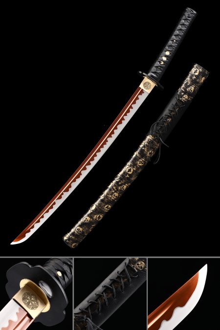 Handmade High Manganese Steel Red Balde Sharpening Real Japanese Wakizashi Sword With Black Scabbard