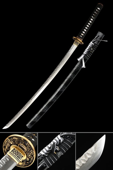Handcrafted Full Tang Katana Sword Damascus Steel With Marble Style Scabbard