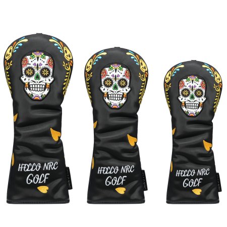 Skull Style Golf Wood Headcovers Set - Black