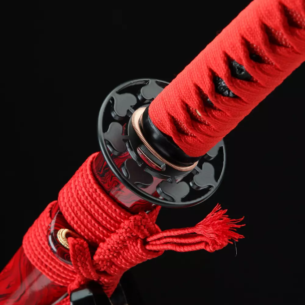 Handgemachte Rote Klinge Aus Federstahl Die Das Echte Japanische Katana Samurai Schwert Mit Roter Scheide Scharft Truekatana