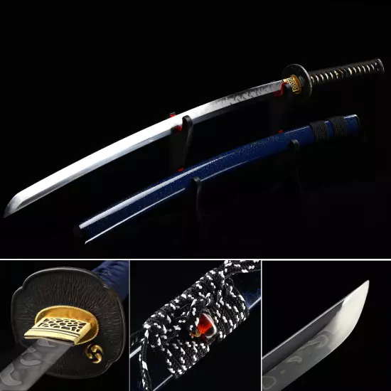 Handmade Japanese Katana Sword T10 Folded Clay Tempered Steel Real Hamon