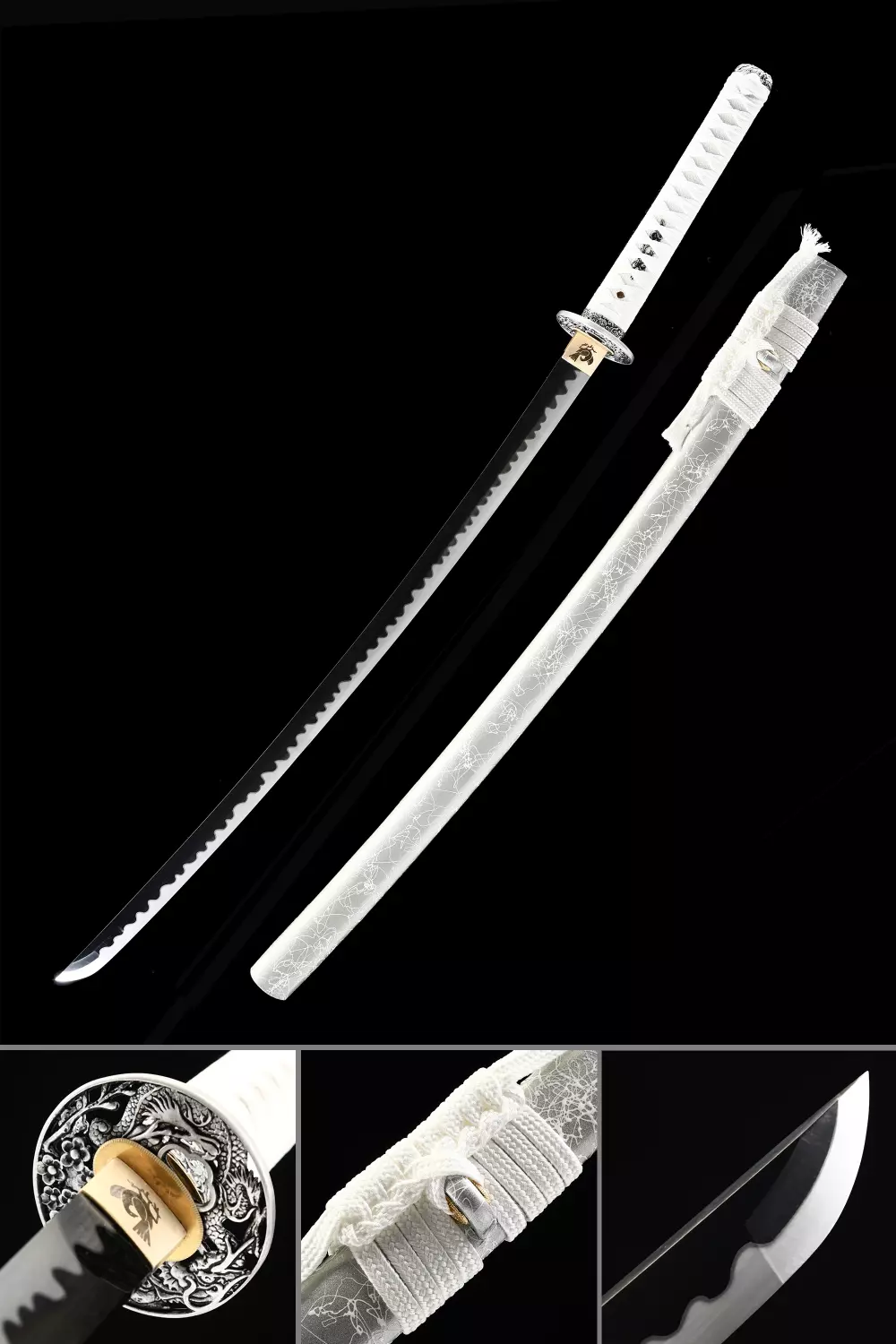 Katana Mango Blanco  Espada Samurai Japonesa Hecha A Mano Acero De Alto  Manganeso Con Hoja Negra - TrueKatana
