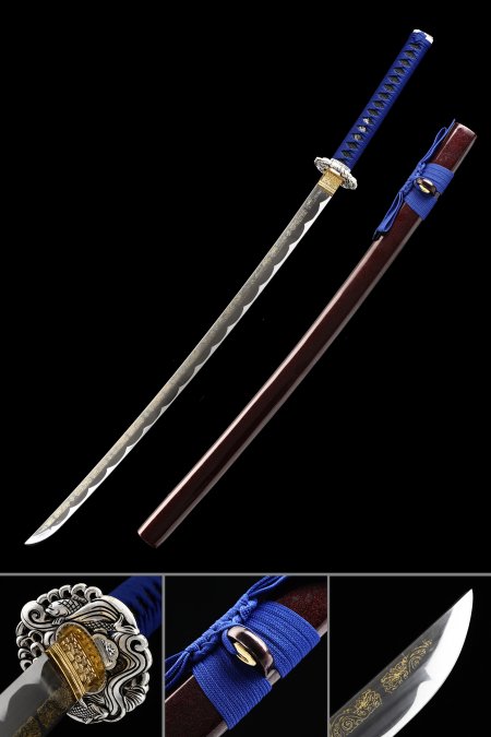 Handmade Japanese Katana Sword With Crimson Scabbard