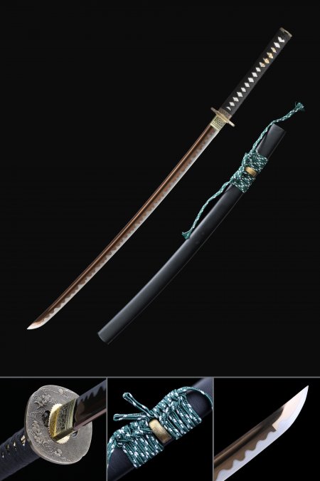 Handmade Japanese Katana Sword With Golden Blade And Black Scabbard