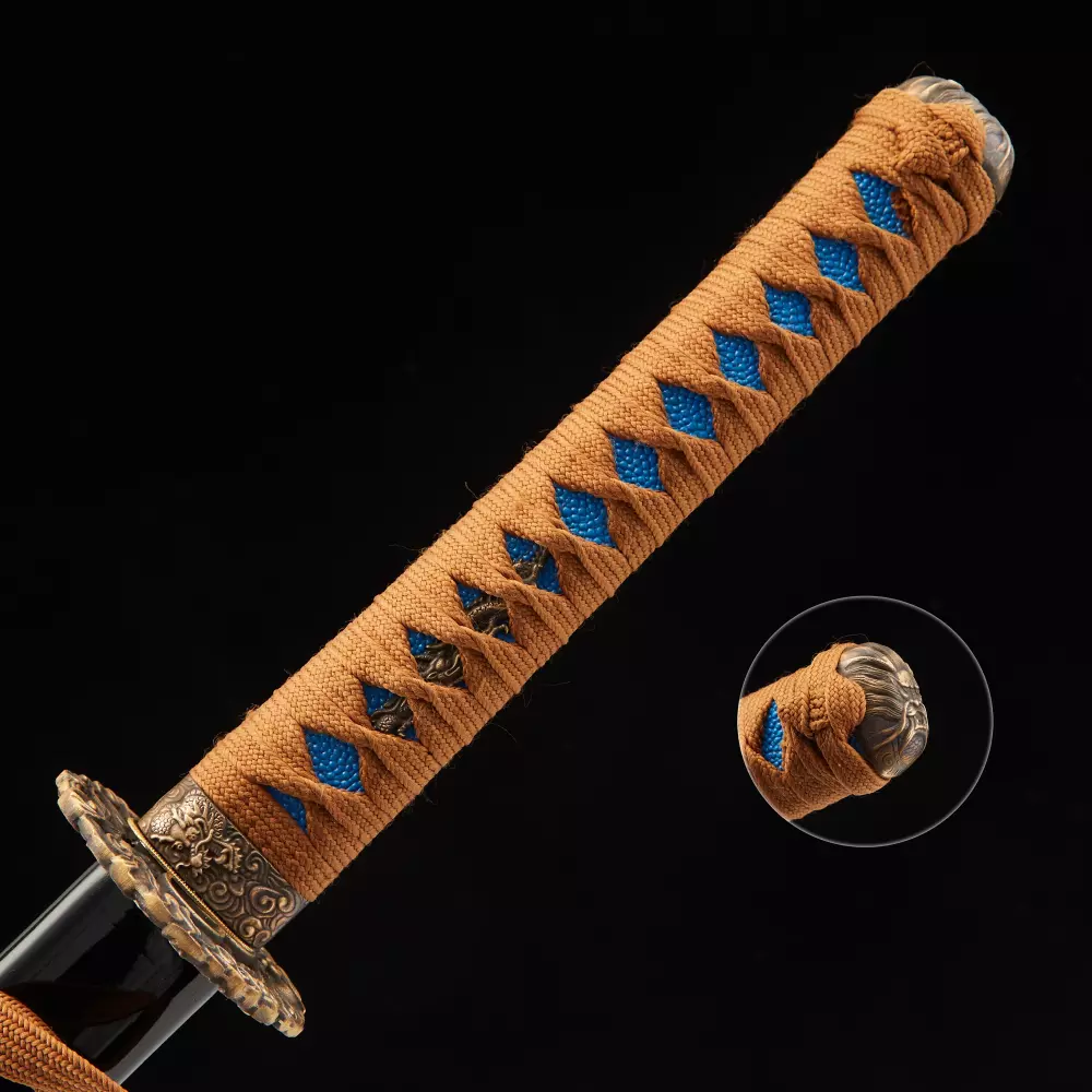 Blue Steel Katana | T10 Steel Katana with Blue Wave-Engraved Blade