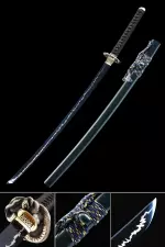 Handgefertigtes Japanisches Schwert Aus Hohem Manganstahl Mit Blauer Klinge Und Schlangen-tsuba