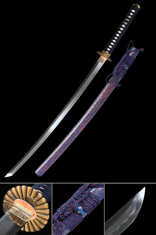 Chrysanthemum Tsuba T10 Carbon Steel Katana, Real Hamon, Full Tang & Handcrafted