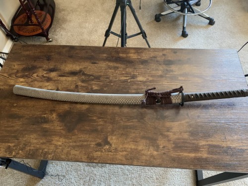 Handmade Japanese Katana Sword Damascus Steel With Red Blade