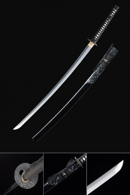 Handgefertigtes Japanisches Schwert Aus Hohem Manganstahl Mit Schwarzer Scheide