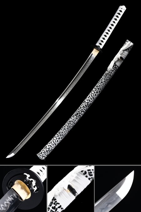 Japanese Katana, Hand Forged Katana Sword T10 Folded Clay Tempered Steel With Cheetah Style Scabbard