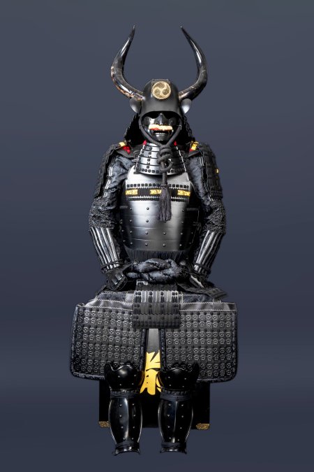 Handmade Black Sanada Nobuyuki Clan Japanese Samurai Armor, Life Size Yoroi