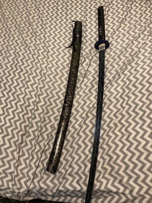 Handmade Japanese Sword With Blue Lightning Blade