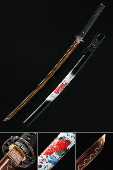 Handmade Japanese Katana Sword 1095 Carbon Steel With Rose Gold Blade