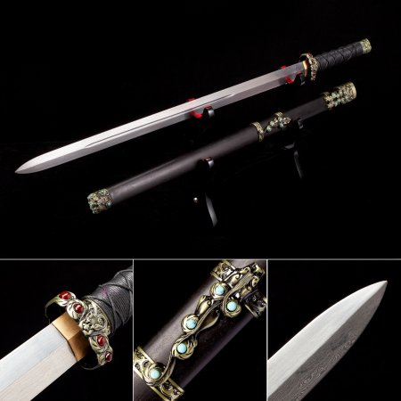 Handmade Pattern Steel Real Chinese Han Dynasty Swords With Brown Scabbard
