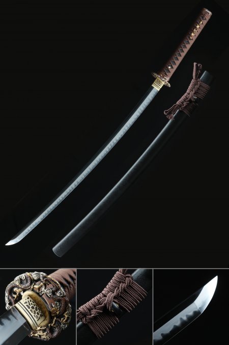 Japanese Katana, Real Hamon Katana Sword T10 Folded Clay Tempered Steel Full Tang With Dragon Tsuba