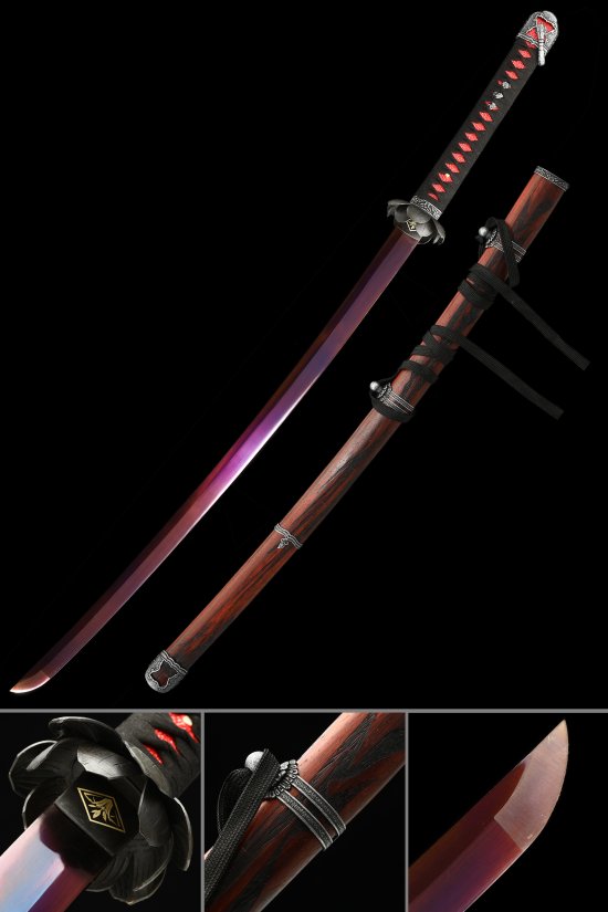 Sekiro Undead Cut Katana Replica - 1095 Carbon Steel Red Blade with Brown Hardwood Saya and Black Cord Handle