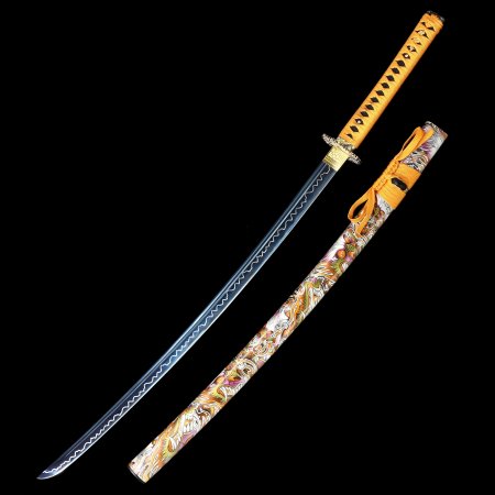 Handmade Full Tang Katana Sword 1065 Carbon Steel With Blue Lightning Theme Blade