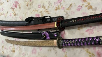 Handmade Red Wooden Blade Bokken Practice Katana Samurai Sword With Black Leather Scabbard