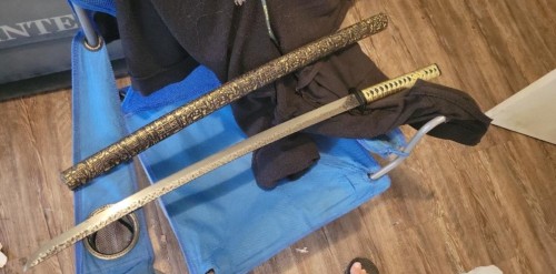 Handmade Japanese Katana Sword With Bronze Totem Theme Leather Scabbard