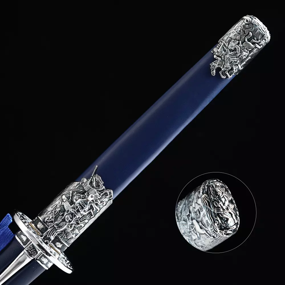 Katana | Blue Katana with Dragon Tsuba & Tiger Saya - Manganese
