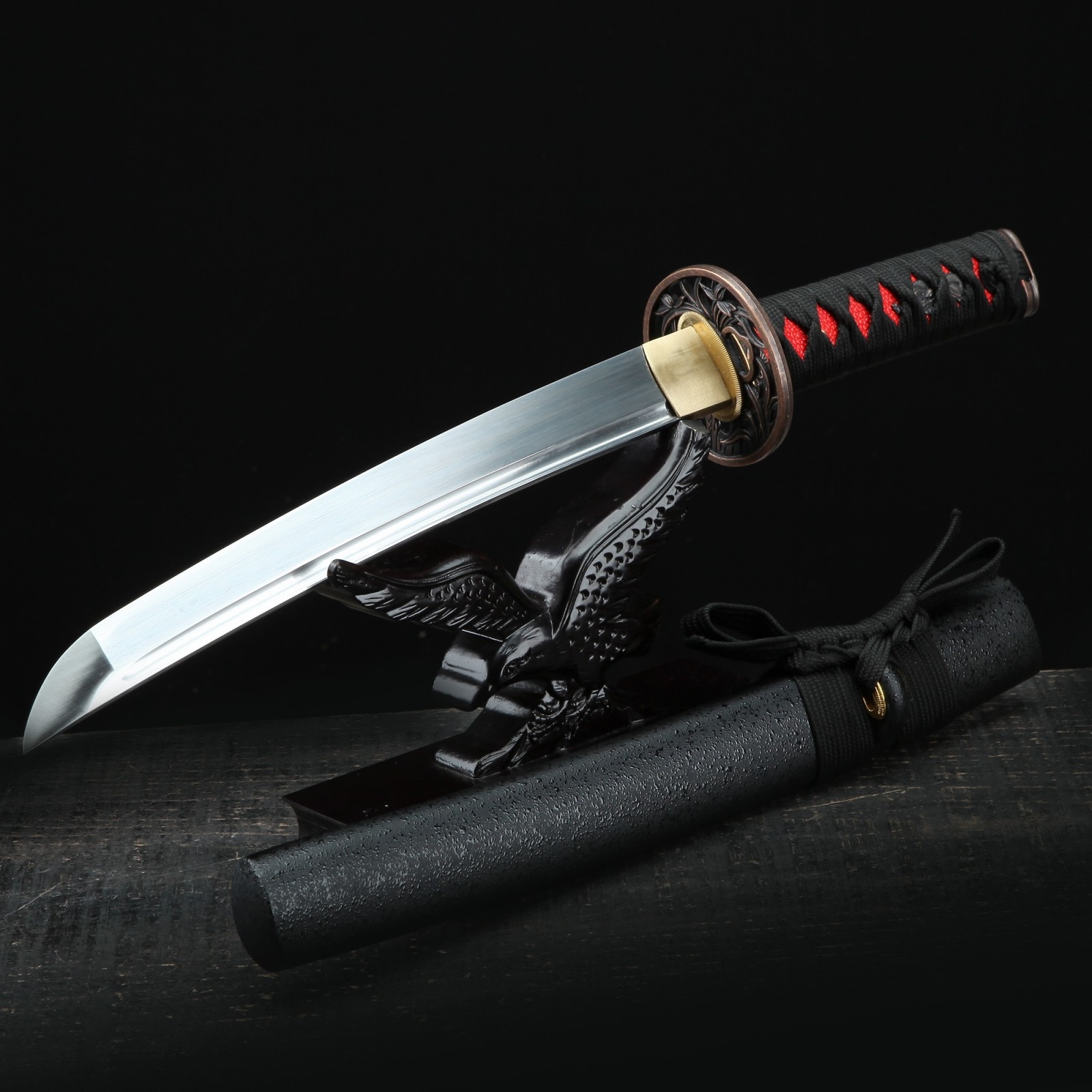 thumbnail image 2 of Asuka Modern Japanese Samurai Tanto – 10.25" Full Tang 420 Stainless Steel Blade, American Tanto Point, Wood Handle & Scabbard, Collectible Display Knife 2 of 11