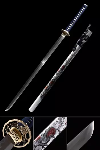 Red Ninja Sword | Damascus Steel Ninjato with Dark Red Blade