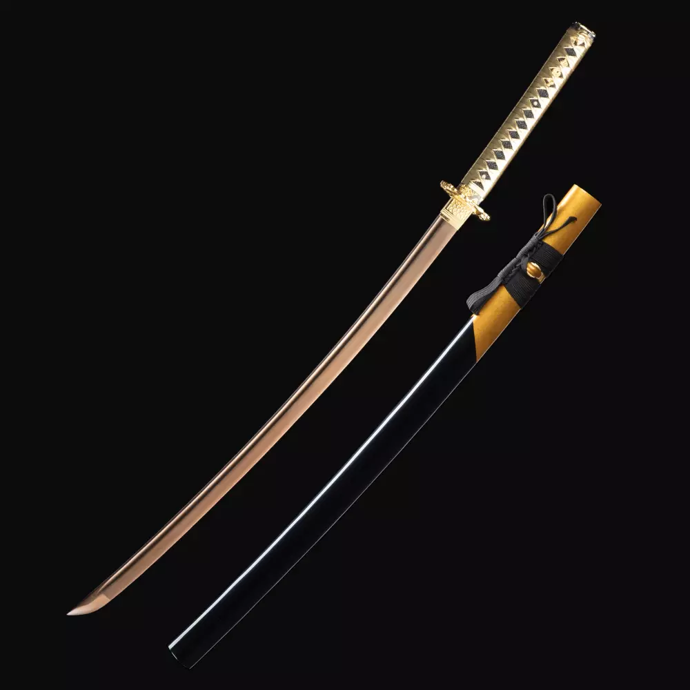 Black And Golden Katana | Handmade Japanese Katana Sword With Golden Blade  And Tsuba - TrueKatana