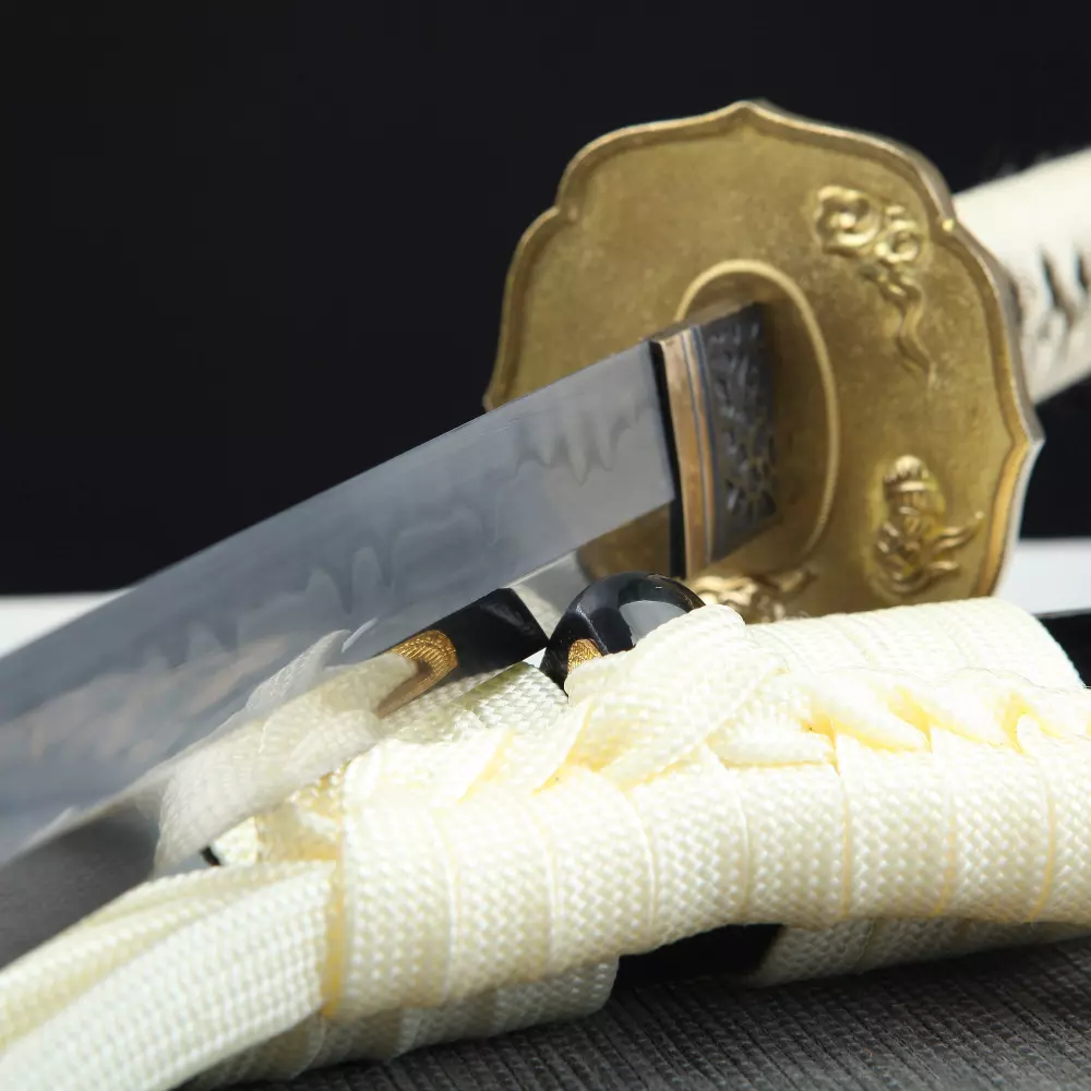 Black And White Katana | T10 Folded Clay Tempered Katana with Real
