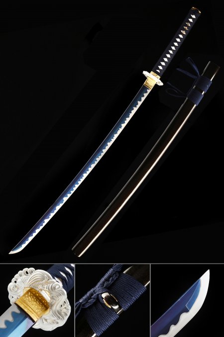 Handmade Japanese Samurai Sword Full Tang With Blue Blade