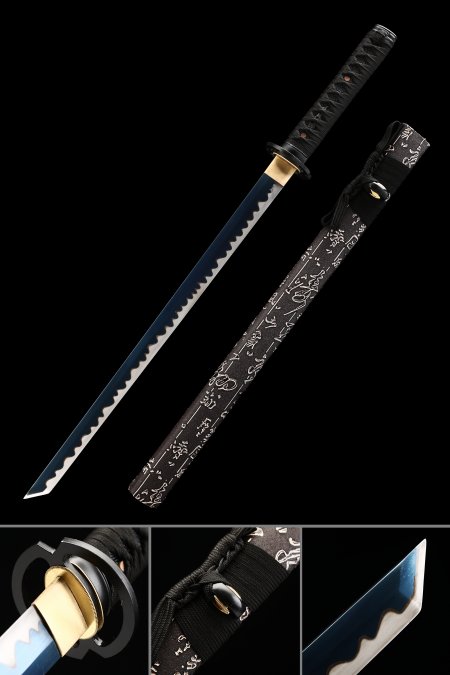 Handmade 1045 Carbon Steel Blue Blade Real Japanese Ninjato Ninja Sword With Gray Scabbard