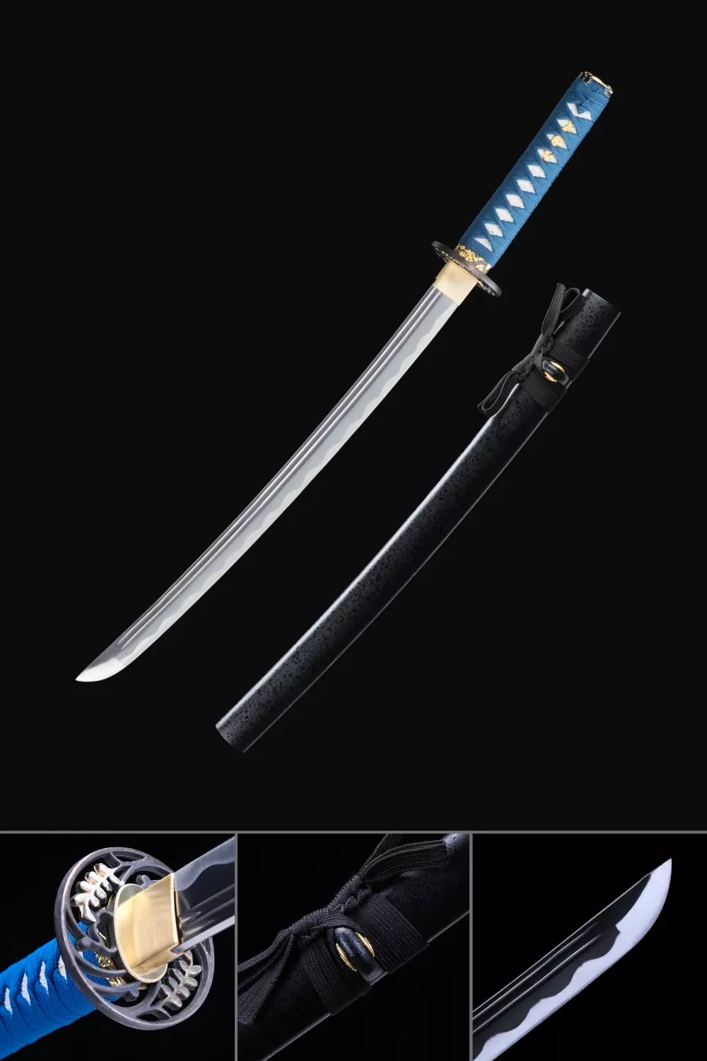 Short Short Katana, Wakizashi Sword 1065 Carbon Steel With Black Scabbard - TrueKatana