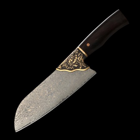 Artisan Quality Stainless Steel Kitchen Knife With Floral Theme Copper Guard