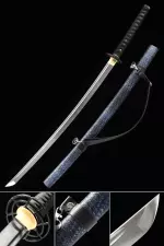 Handmade Japanese Samurai Sword With Blue Scabbard And Black Strap