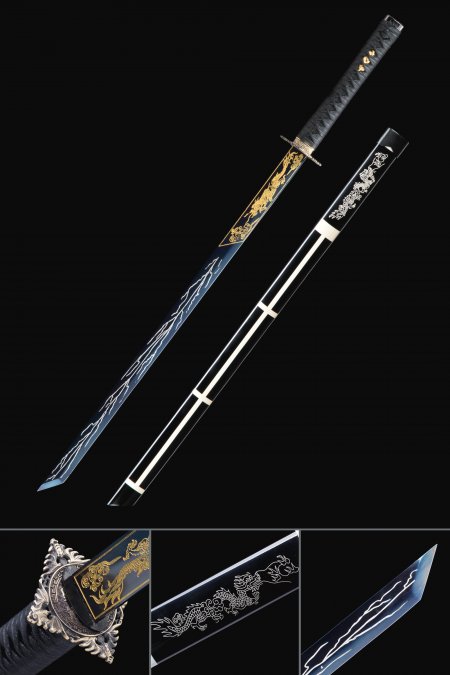 Handmade Blue Straight Blade Chokuto Japanese Ninjato Ninja Swords With Square Guard Tsuba