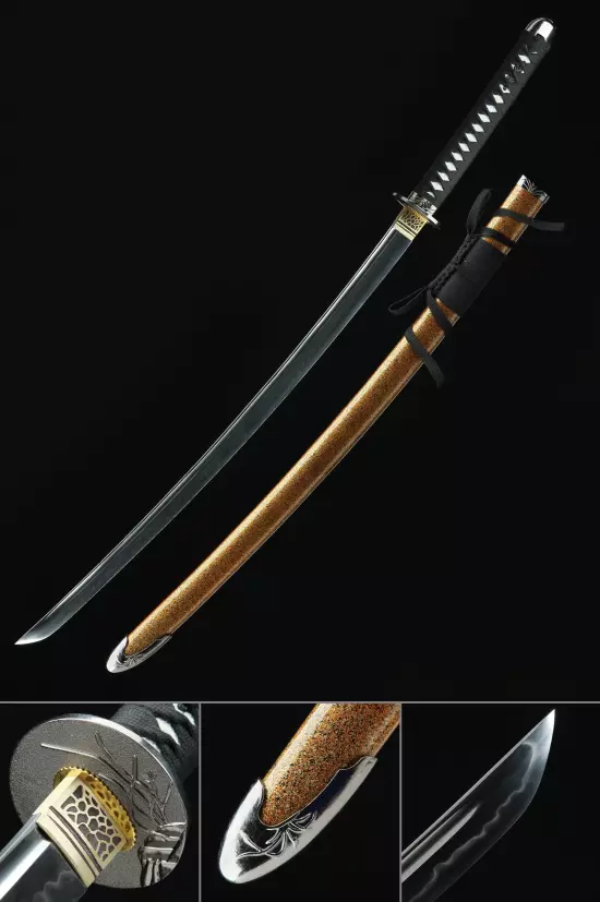 Handmade Katana Sword T10 Folded Clay Tempered Steel With Orange Scabbard