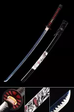 Handmade Japanese Katana Sword High Manganese Steel With Blue Blade And Black Scabbard