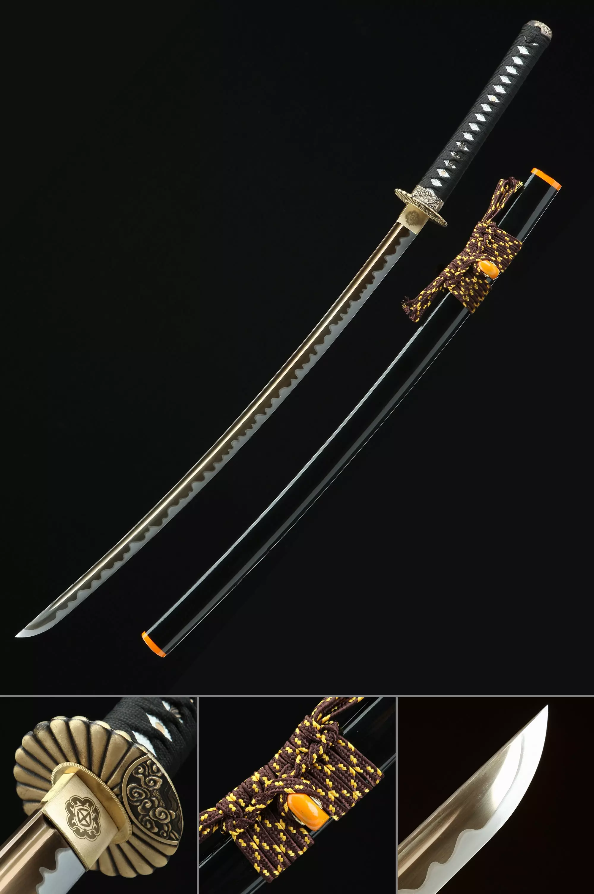 Katana | Handmade Japanese Katana Sword With Golden Blade And Black ...