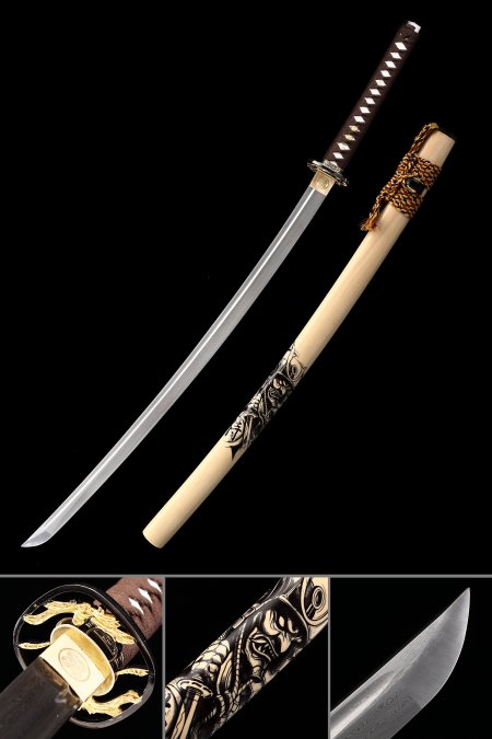 Damascus Katana, Handmade Japanese Samurai Sword Damascus Steel Full Tang