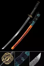 Handmade Japanese Katana Sword T10 Carbon Steel With Orange Saya