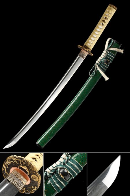 Handmade Japanese Wakizashi Sword With Damascus Steel Blade