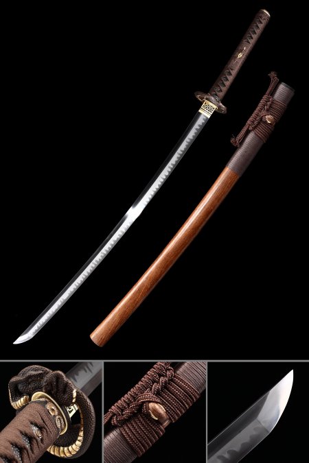 Handmade Japanese Katana T10 Carbon Steel With Brown Scabbard
