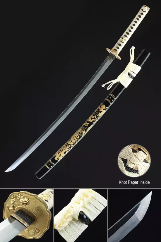 Handmade Japanese Katana Sword T10 Folded Clay Tempered Steel Real Hamon