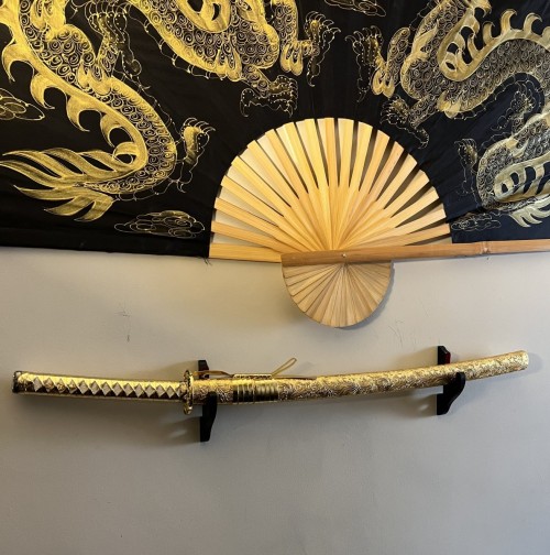 Handmade Japanese Sword With Golden Blade And Scabbard