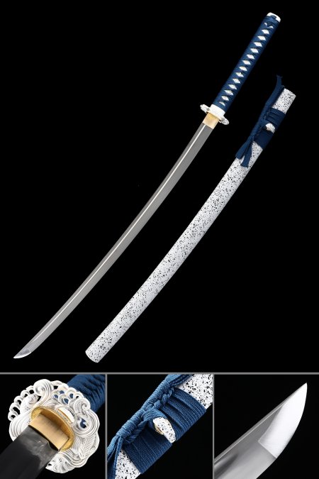 Handmade Japanese Samurai Sword High Manganese Steel Full Tang With Blue Handle