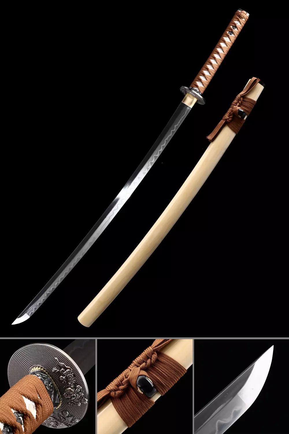 Handmade Gold Carbon Steel Blade Japan Katana Samurai Sword Battle Ready Sharp 